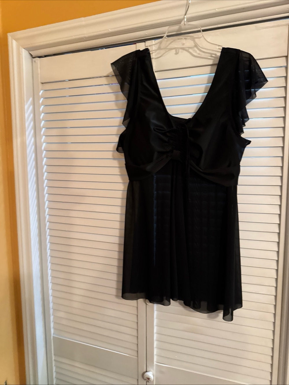 Black Flutter-Sleeve Cinch Tie-Front Swim top ONLY